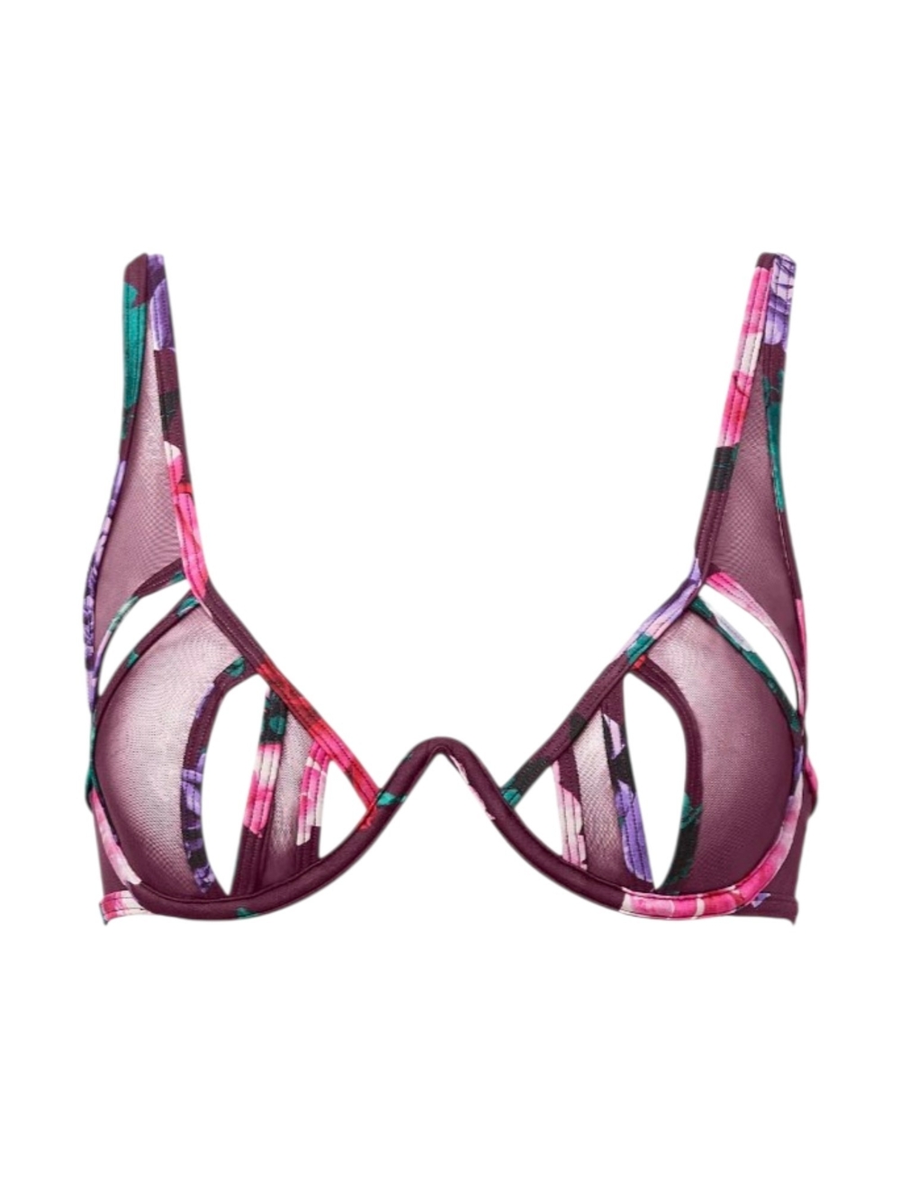 La Senza Floral Unlined Mesh Bra Strappy Cut Out Underwire Purple Pink, XSmall